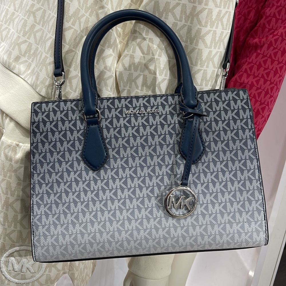 MICHAEL KORS Sheila Medium Ombré Signature Logo CZ Satchel Crossbody 
Navy 
NWT - Picture 15 of 16